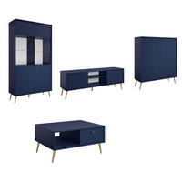 WOHNZIMMER SET 4-TEILIG Rose marineblau 366,5 / 66 / 191cm - Blau/Goldfarben, Holzwerkstoff/Metall (261.5/191/66cm) - Feldmann-Wohnen