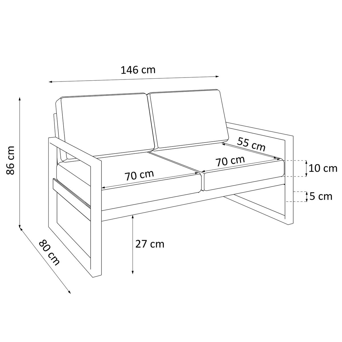 ZAHRADNÍ sada Stella se sedačkami, křeslem a konferenčním stolkem, s kovovým rámem, béžový - černá/béžová, kov - Beautysofa