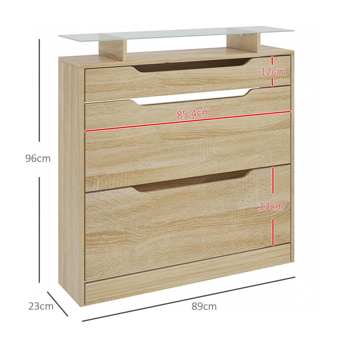 SCHUHSCHRANK DE-15003 mit 2 Klapptüren, Schublade & Glasablage Eiche - Eichefarben, Holzwerkstoff (89/96/23cm) - ComfortXL