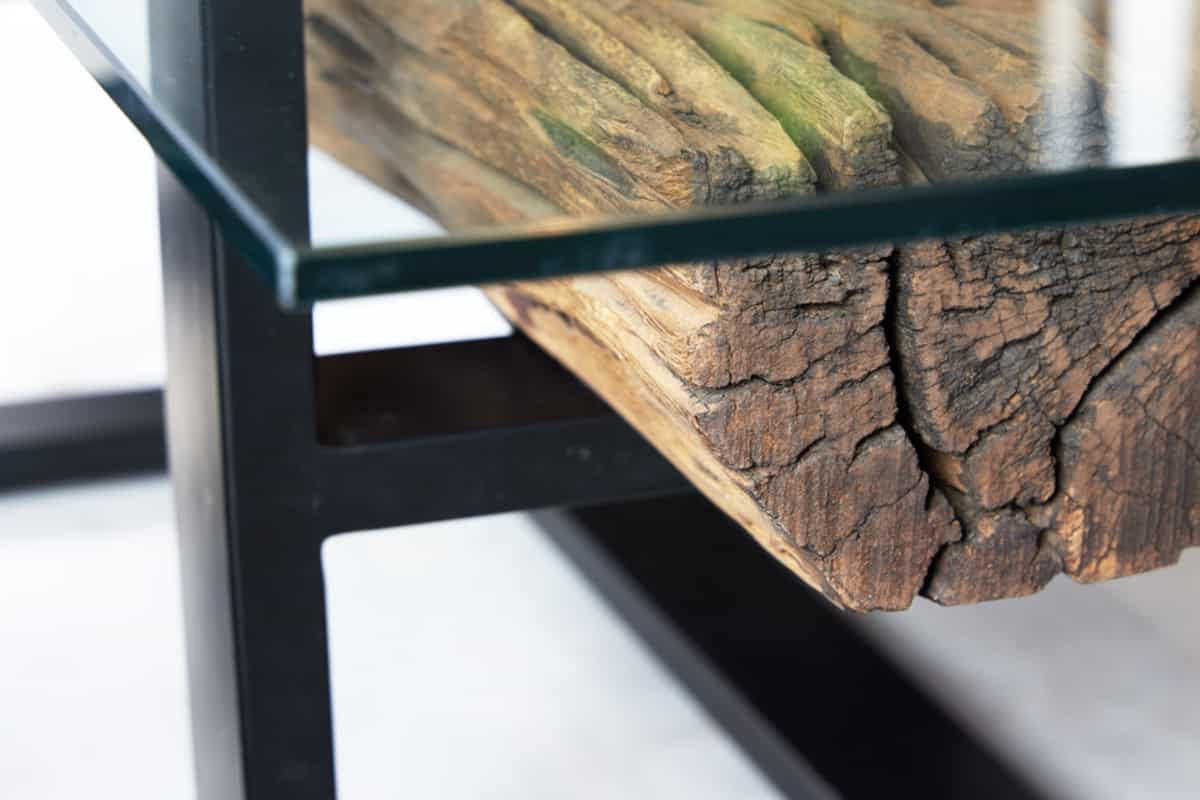COUCHTISCH BARRACUDA Teakholz rechteckig Natur|Transparent|Schwarz 130cm - Transparent/Schwarz, Glas/Holz (70/130/42cm) - riess-ambiente