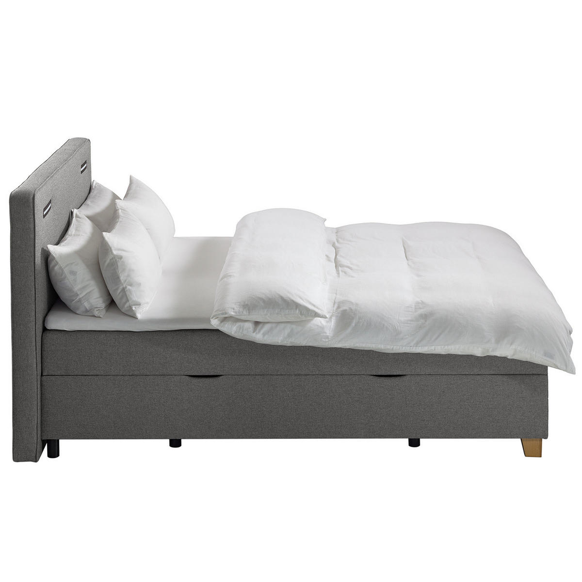 BOXBETT mit Stauraum - inkl. Beleuchtung - Taupe/Grau, Holz/Textil (180/200cm) - home24