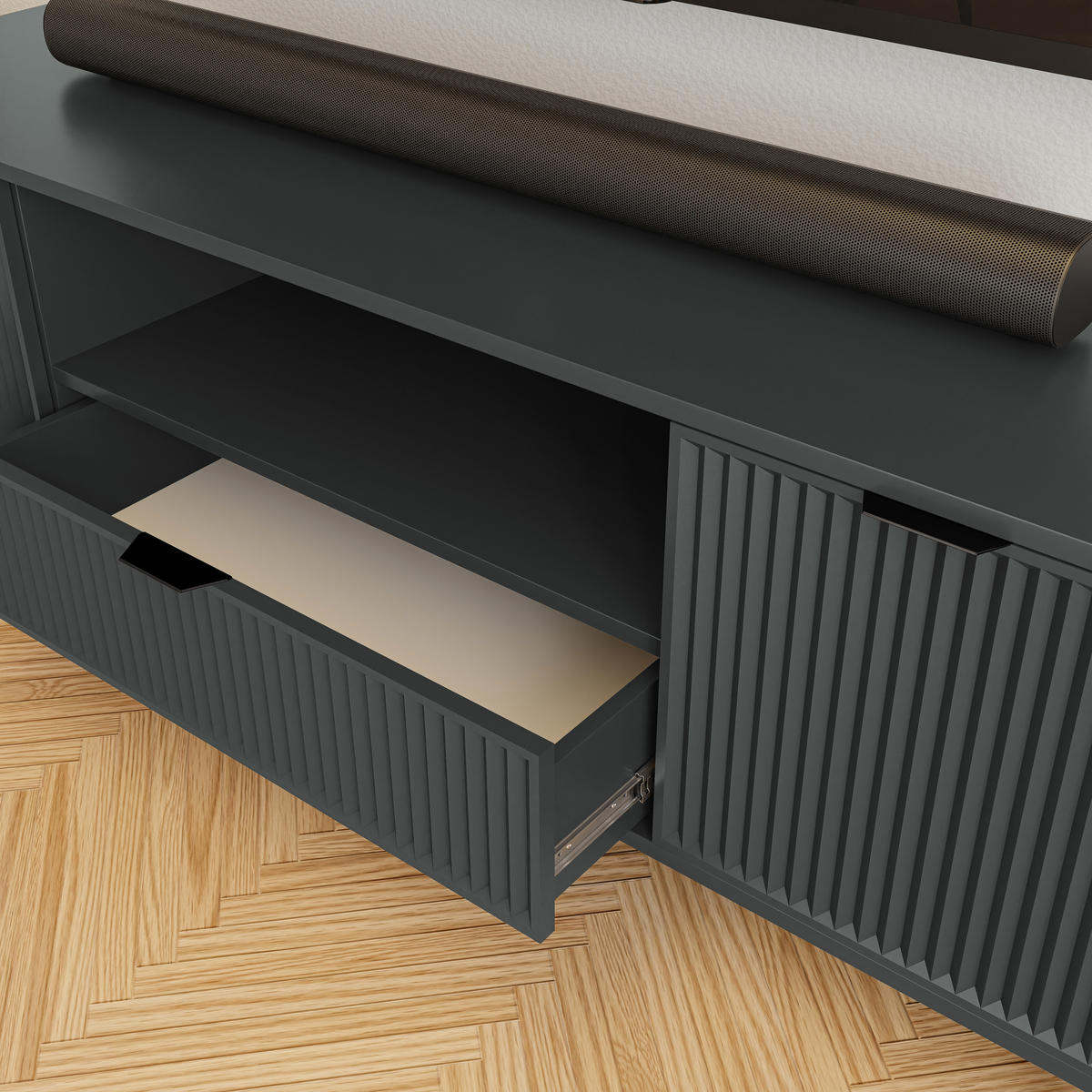 TV-LOWBOARD groß mit 1 Schublade und 2 Türen, Grün - Grün, Holzwerkstoff (165/56/41cm) - Idohome