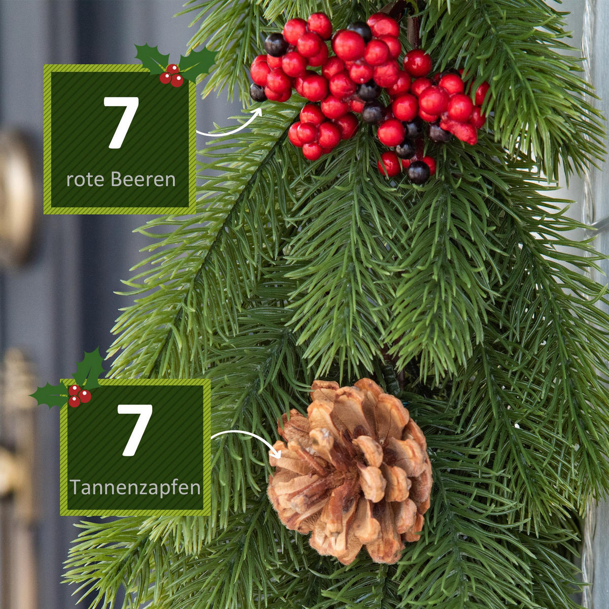 WEIHNACHTSGIRLANDE Blumendekoration mit Tannenzapfen Beeren Grün - Grün, Kunststoff (12/8/190cm) - HOMCOM