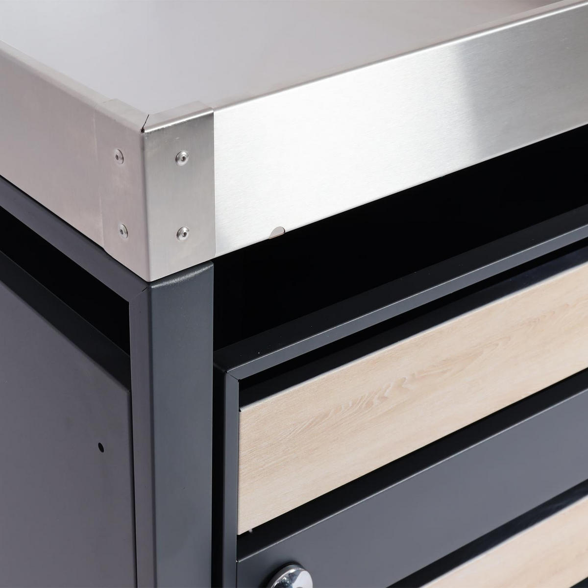 MÜLLTONNENBOX 2er mit Pflanzkasten 125x132x80cm Anthrazit Buche-Holzoptik erweiterbar - Hellbraun, Metall (132/125/80cm) - PROREGAL