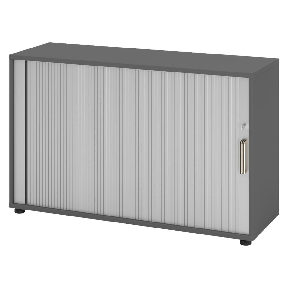 ROLLLADENSCHRANK - 2 Ordnerhöhen 40/120/74,8 cm in Graphitfarben/Silberfarben Streifengriff (Kunststoff) - Silberfarben/Graphitfarben, Holzwerkstoff (120/74.8/40cm) - bümö