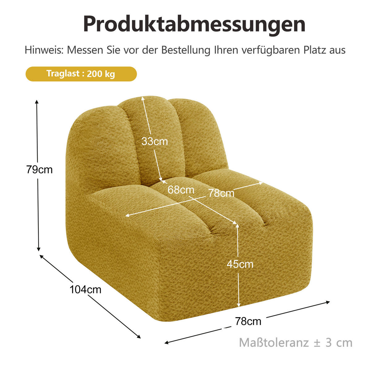 SESSEL ohne Armlehnen aus Granular Fleece, DE-42651, Gelb - Gelb, Textil (78/79/104cm) - ComfortXL