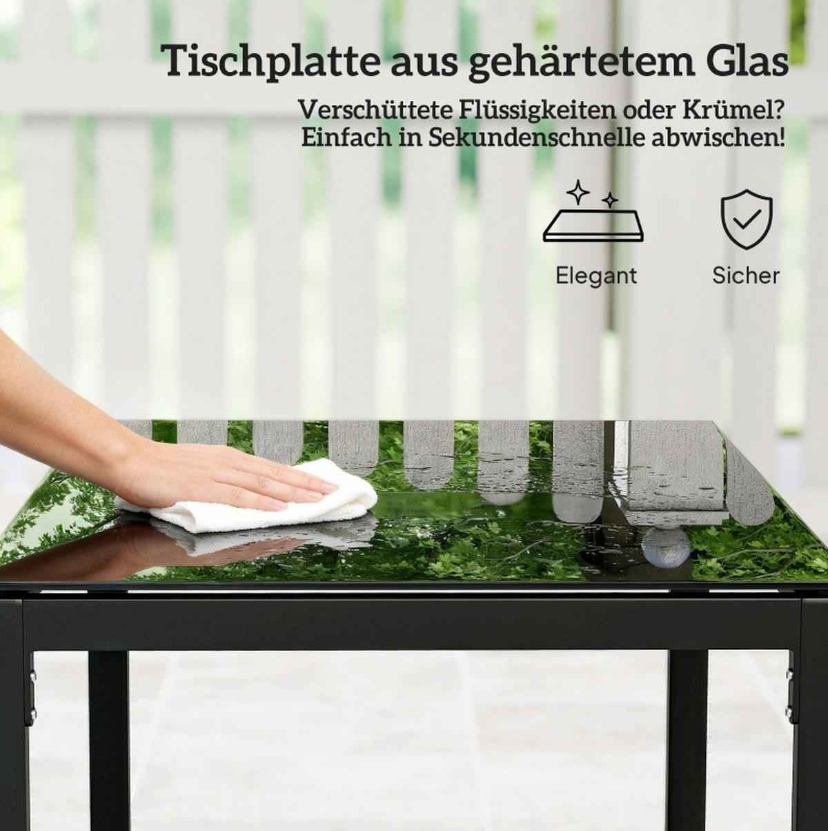 GARTENSET aus Stahl 40x40x40 cm Hellgrau mit 2 Sesseln, Glastisch und abnehmbaren Kissenbezügen - Hellgrau, Metall - Modfu