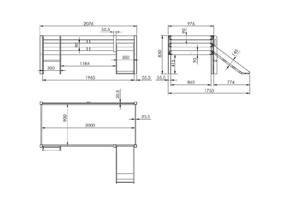 KOJENBETT mit Rutsche Karolina 208x83x175 aus Massivholz in Weiß - Weiß, Holz (90/200cm) - 58aufmkessel