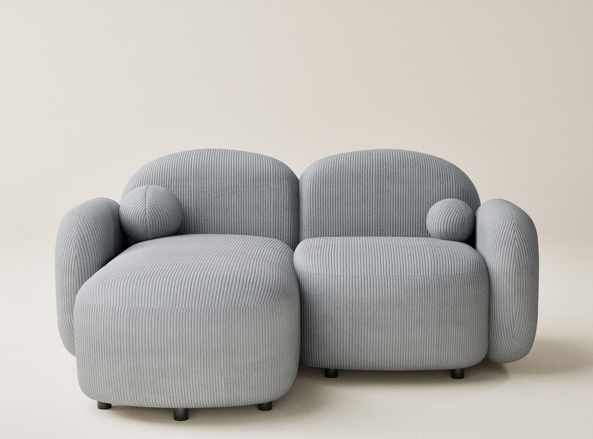 ECKSOFA Bahama Hellgrau Samtstoff - Links Seite - Blaugrau/Schwarz, Holz/Holzwerkstoff (146/190cm) - Maison de Reve