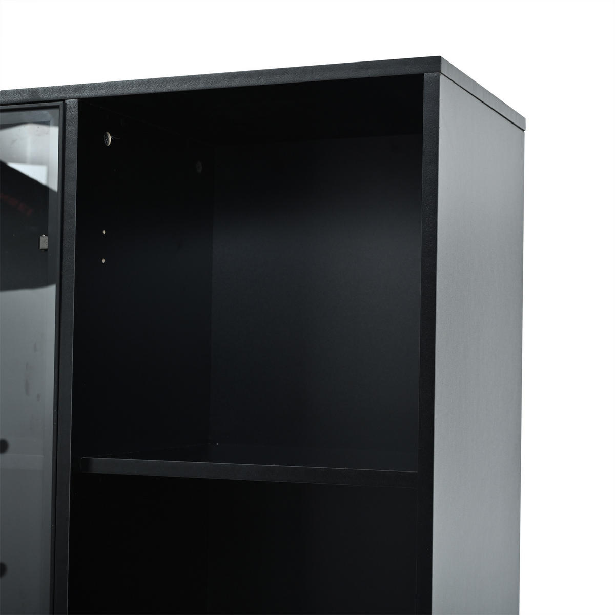 VITRINE in Schwarz Hochschrank mit Glasvitrine, Schubladen und LED, 120/35/200cm, für Esszimmer und Wohnzimmer - Transparent/Schwarz, Glas/Holzwerkstoff (120/200/35cm) - STILVORA