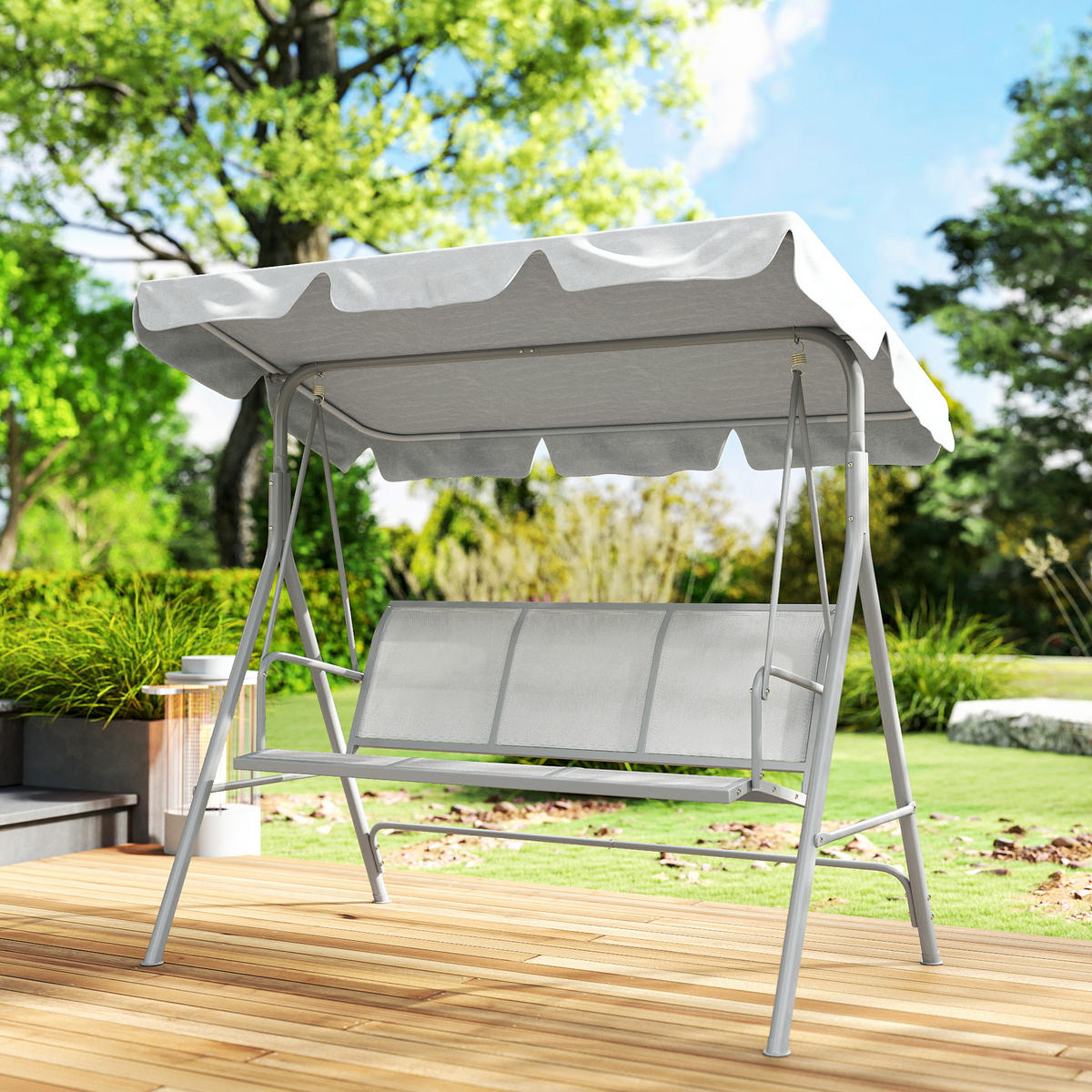 GARTENSCHAUKEL Grau 3-Sitzer - Grau, Metall (170/153/108cm) - PANGIVO