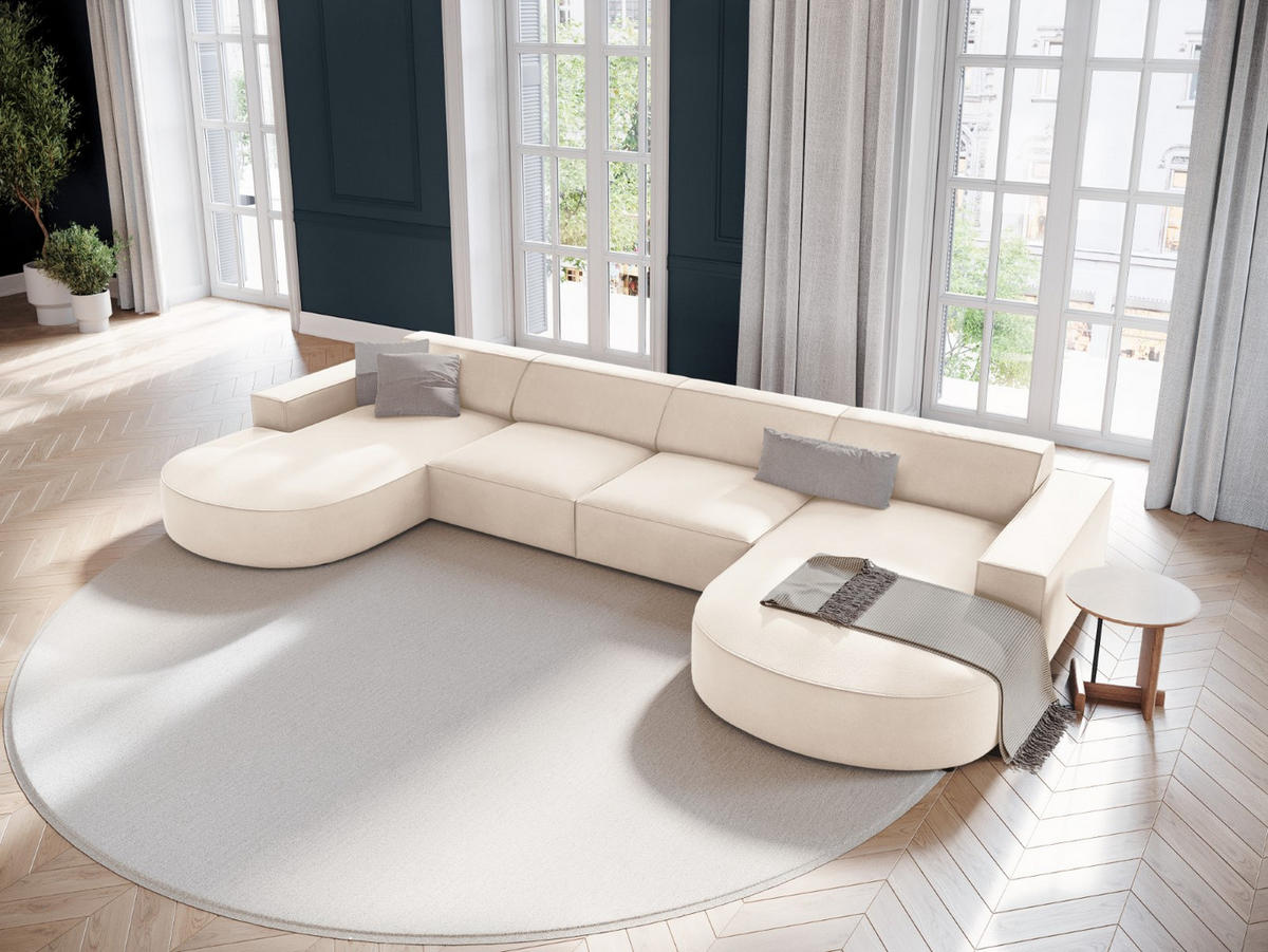 PANORAMASOFA Jodie aus Samt leichtes beige 6 Sitzplätze - Beige, Textil (166/70/364cm) - Micadoni
