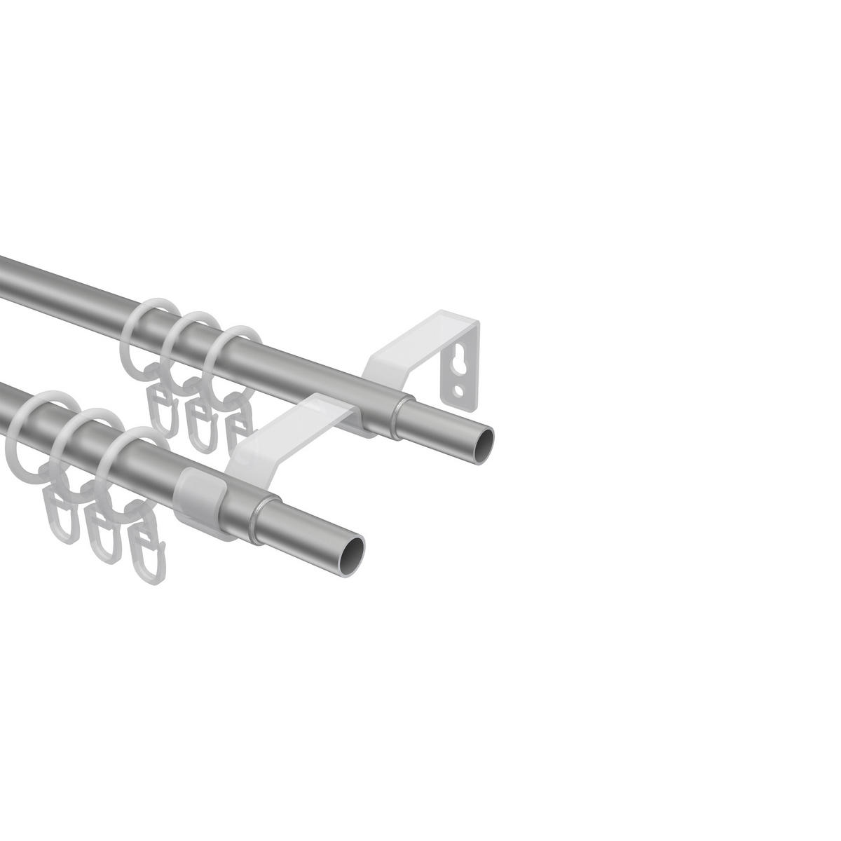 TELESKOP-GARDINENSTANGEN-SET Hera Helix 70-120 cm, 2-läufig, 16/13 mm Ø Silbergrau - Silberfarben/Alufarben, Kunststoff/Metall (120cm) - INTERDECO
