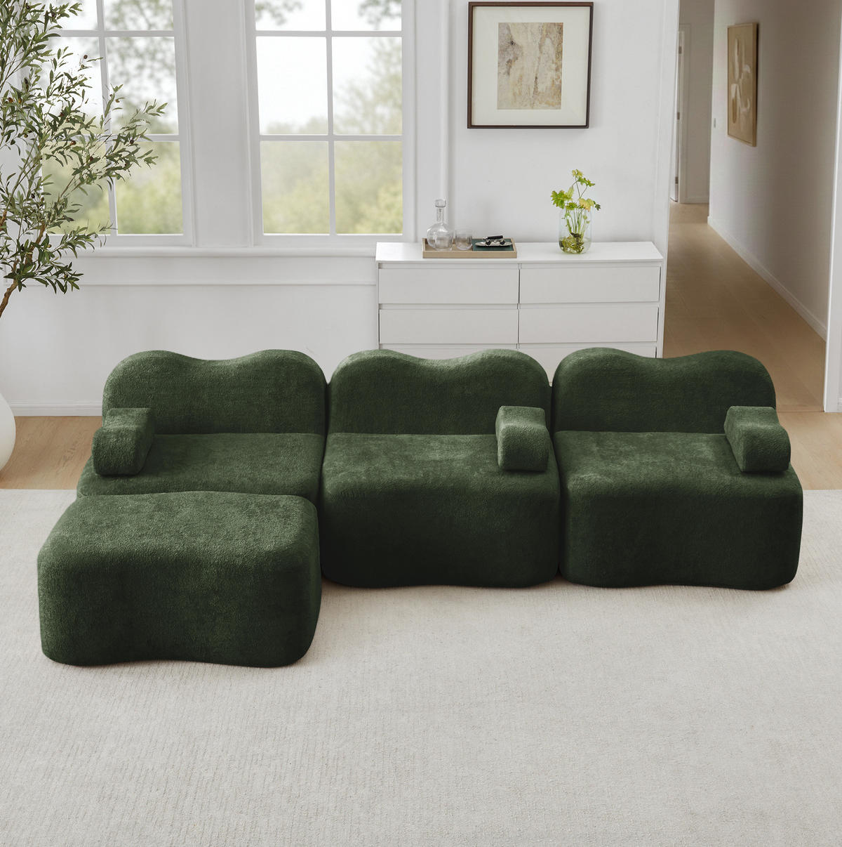SOFA modulares Ecksofa Samt Grün mit Hocker - Grün, Textil (167/288cm) - Meubliv