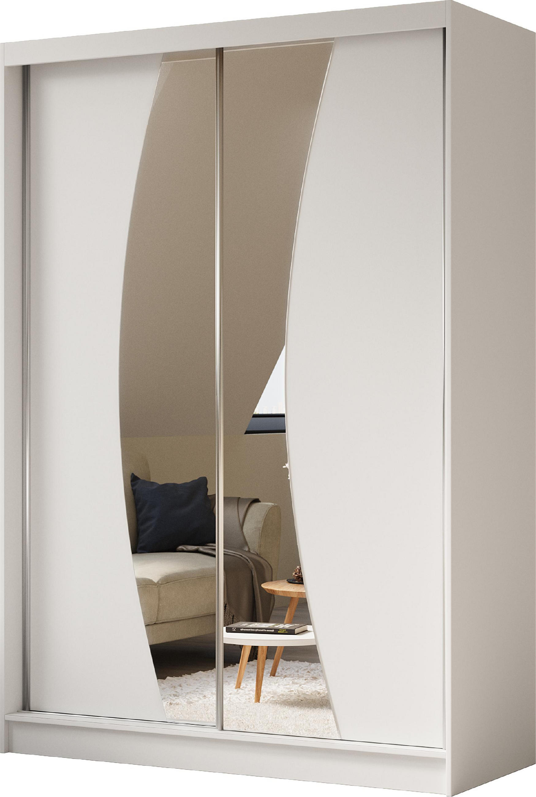 SCHWEBETÜRENSCHRANK Vex 150 cm mit Spiegel, 2-türig, weiß - Weiß, Kunststoff (150/216/61cm) - Margaret Hadas24