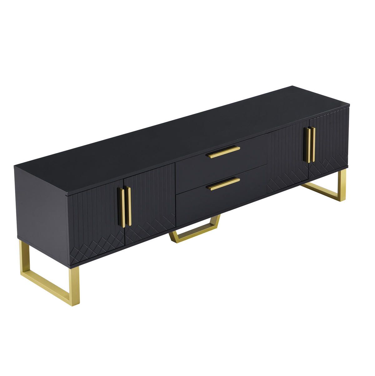 TV-SCHRANK aus MDF 170x40x53,5 cm Schwarz mit 4 Türen, Kabeldurchlässen und Hochglanzoberfläche - Schwarz, Holzwerkstoff (170/53.5/40cm) - Modfu