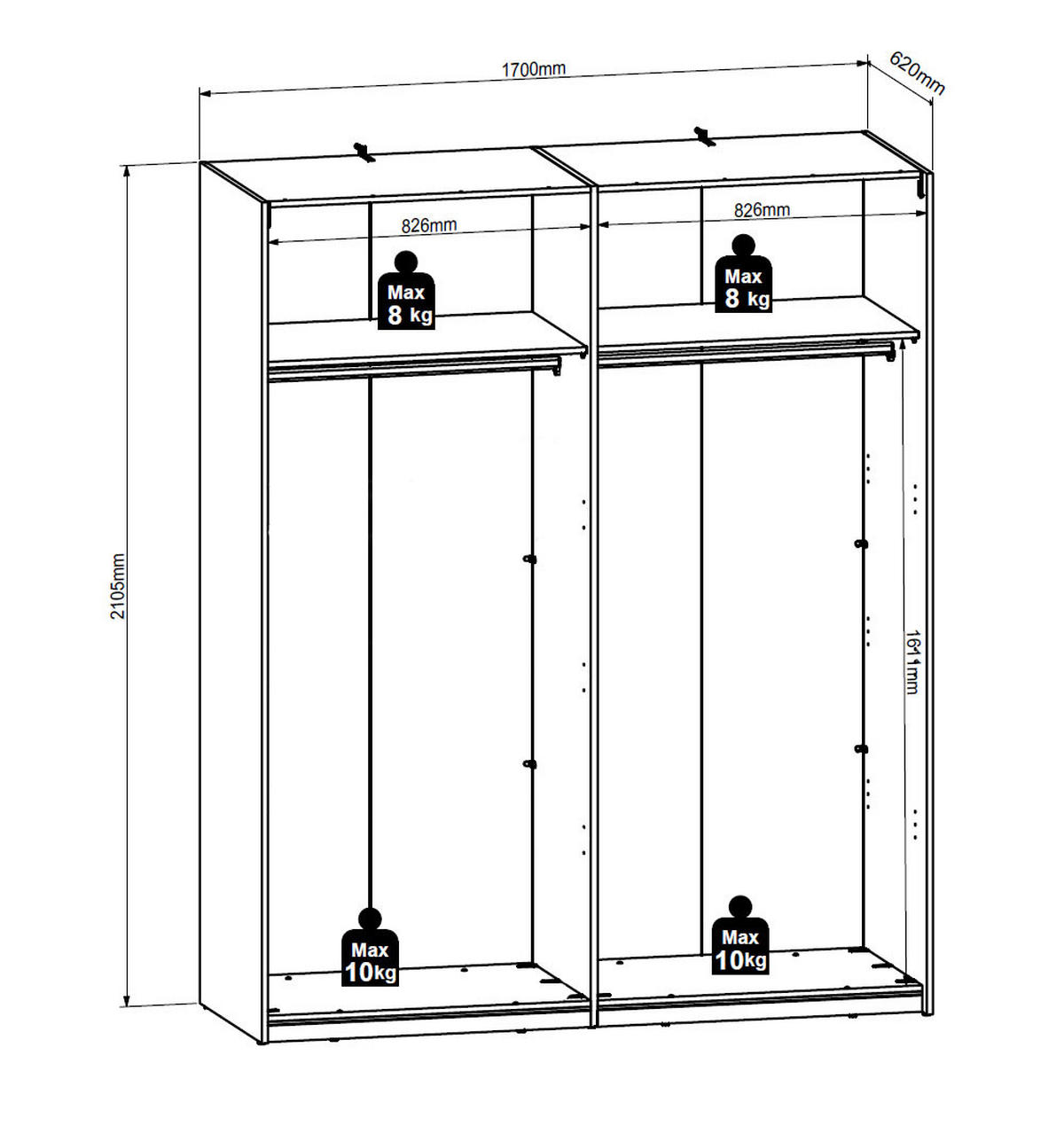 SCHWEBETÜRENSCHRANK Chuck Mauvella Eiche / Kaschmir 170 / 64 / 210cm - Kaschmir/Eichefarben, Holzwerkstoff/Kunststoff (170/210/64cm) - Feldmann-Wohnen