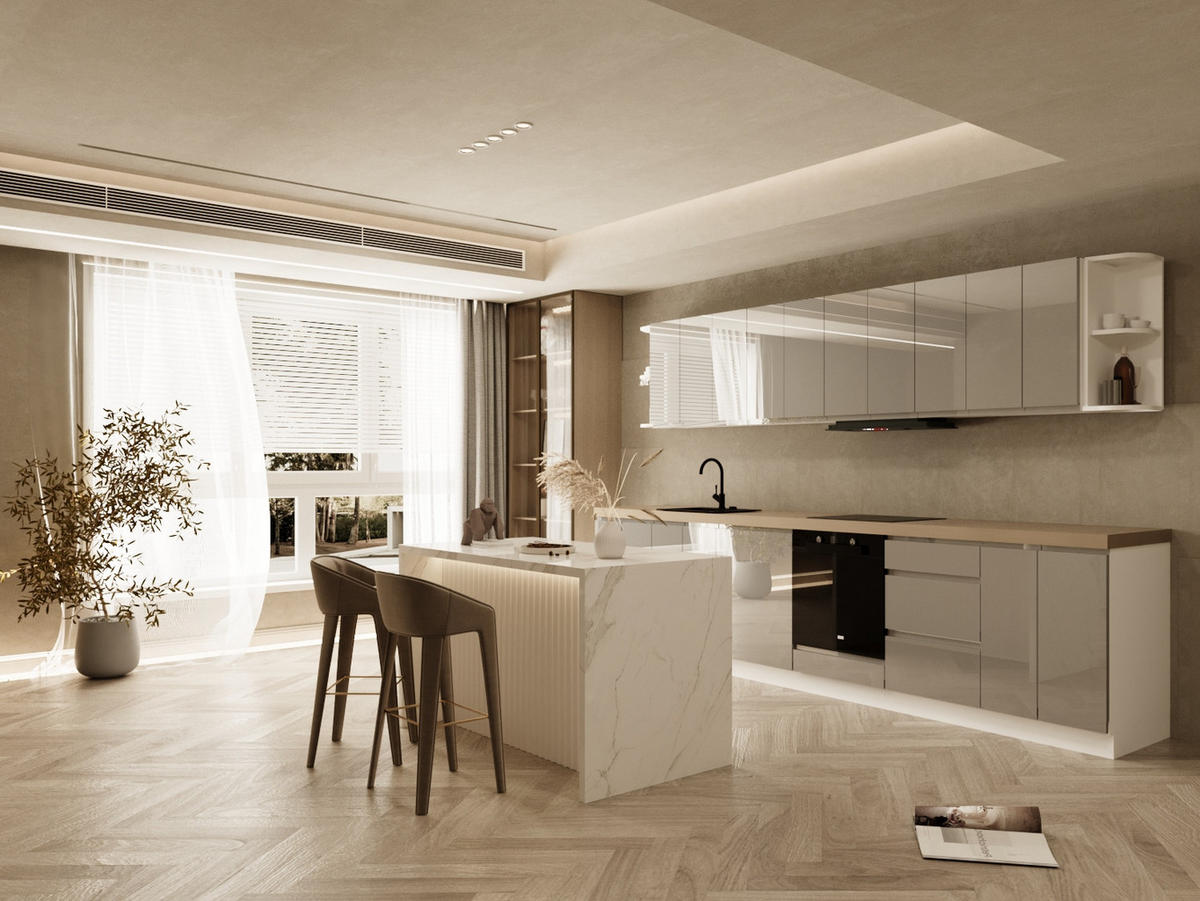 KÜCHENZEILE 360 cm - Aspen KA16-M360- in Grau/Hochglanz - Grau, Holz (360/212/52cm)