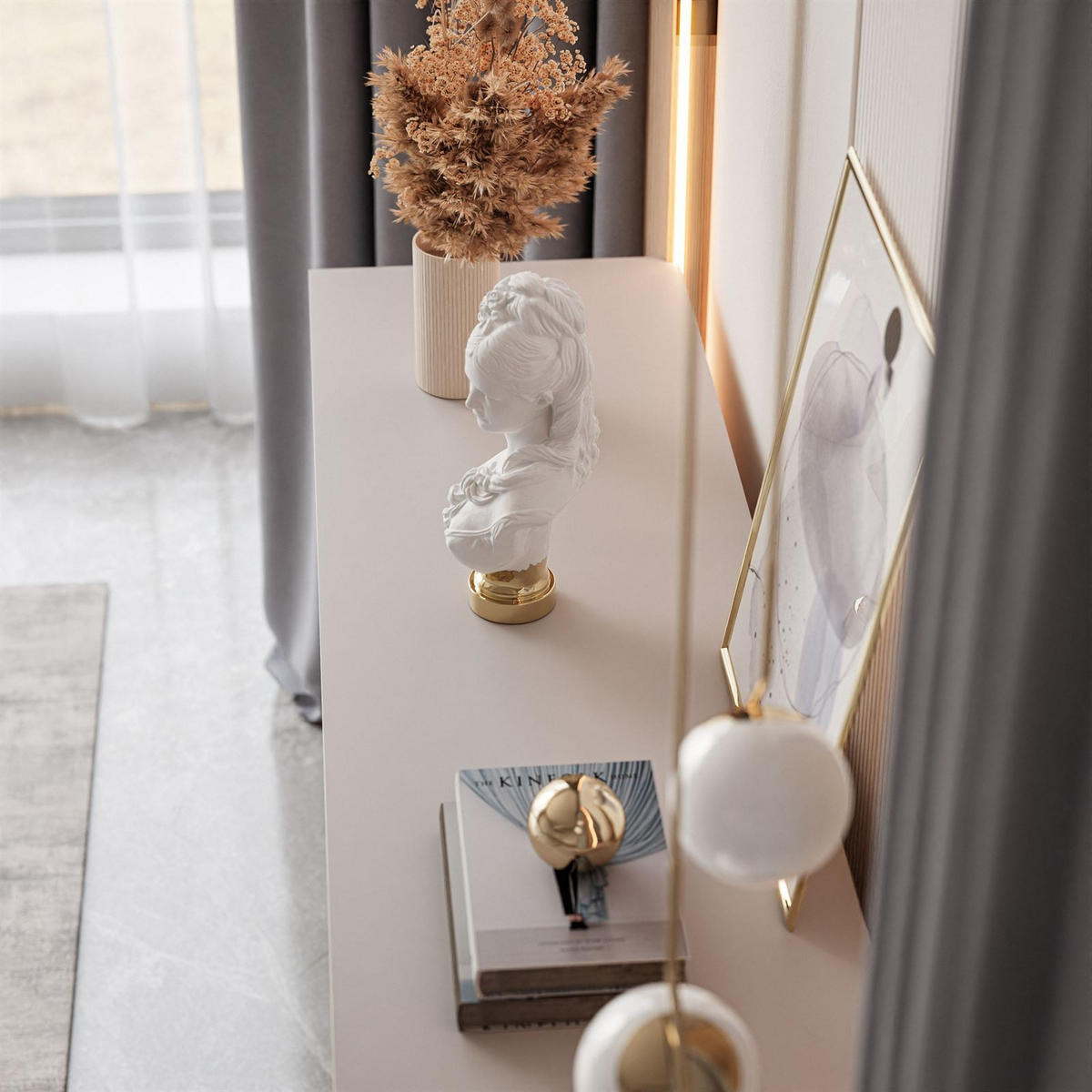 KOMMODE AURORA 3D Kaschmir mit gerade Goldchrom Fuße - Kaschmir/Goldfarben, Holzwerkstoff/Metall (140/91/40cm) - Lookway