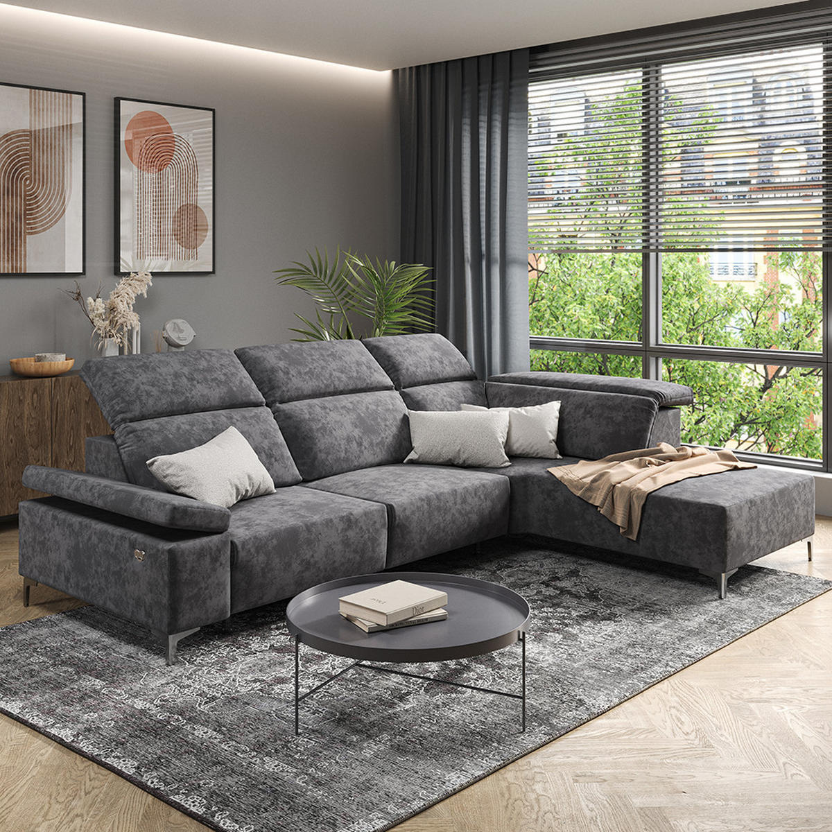 SOFA L FORM James Anthrazit 218 x 301 cm Rechte Ecke - Anthrazit, Holz (218/301cm) - VitaliSpa