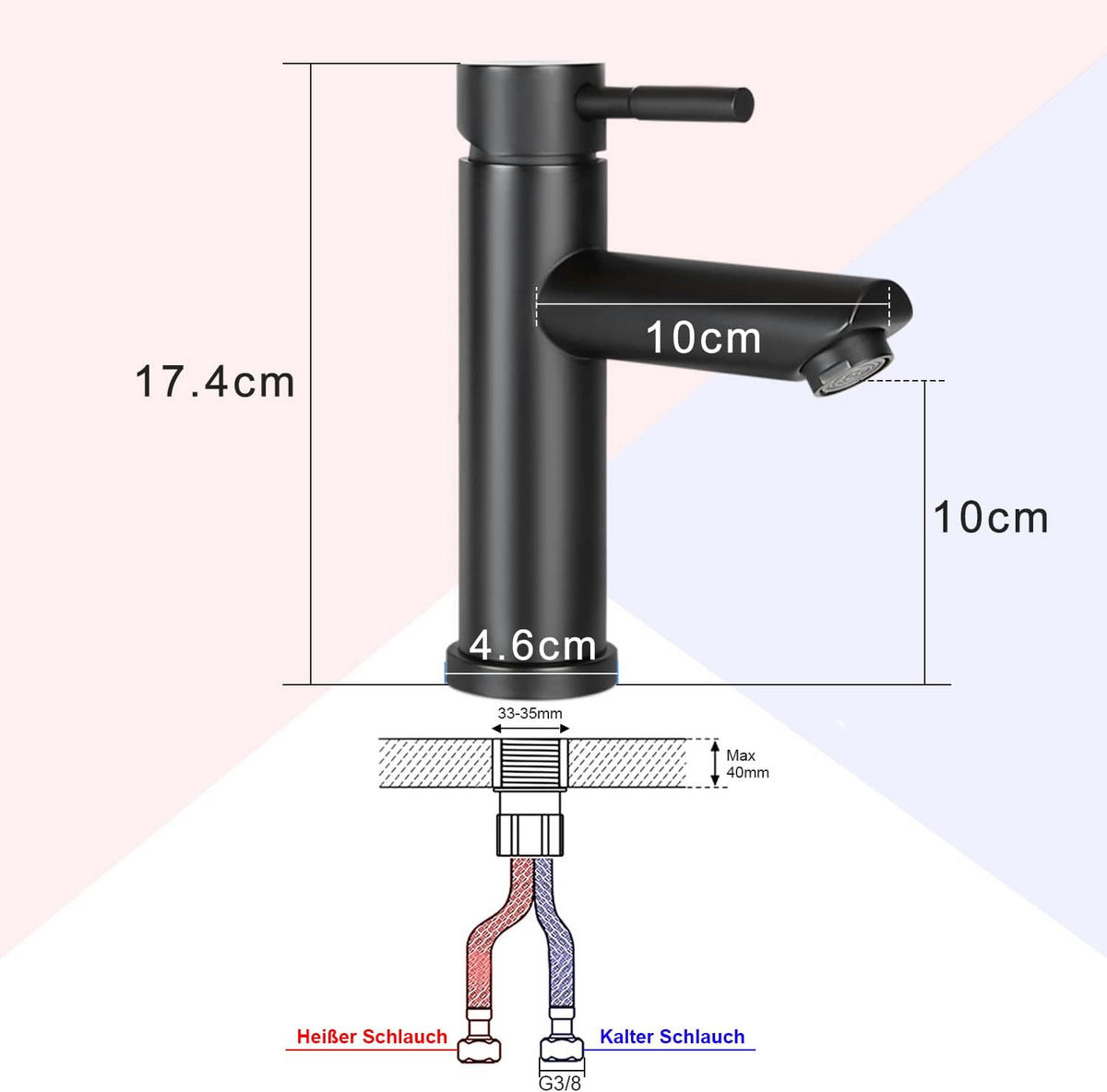 WASCHTISCHARMATUR Bachorw 14.6/4.6/17.4 cm - Schwarz, Metall (4.6/17.4/14.6cm) - ZMH