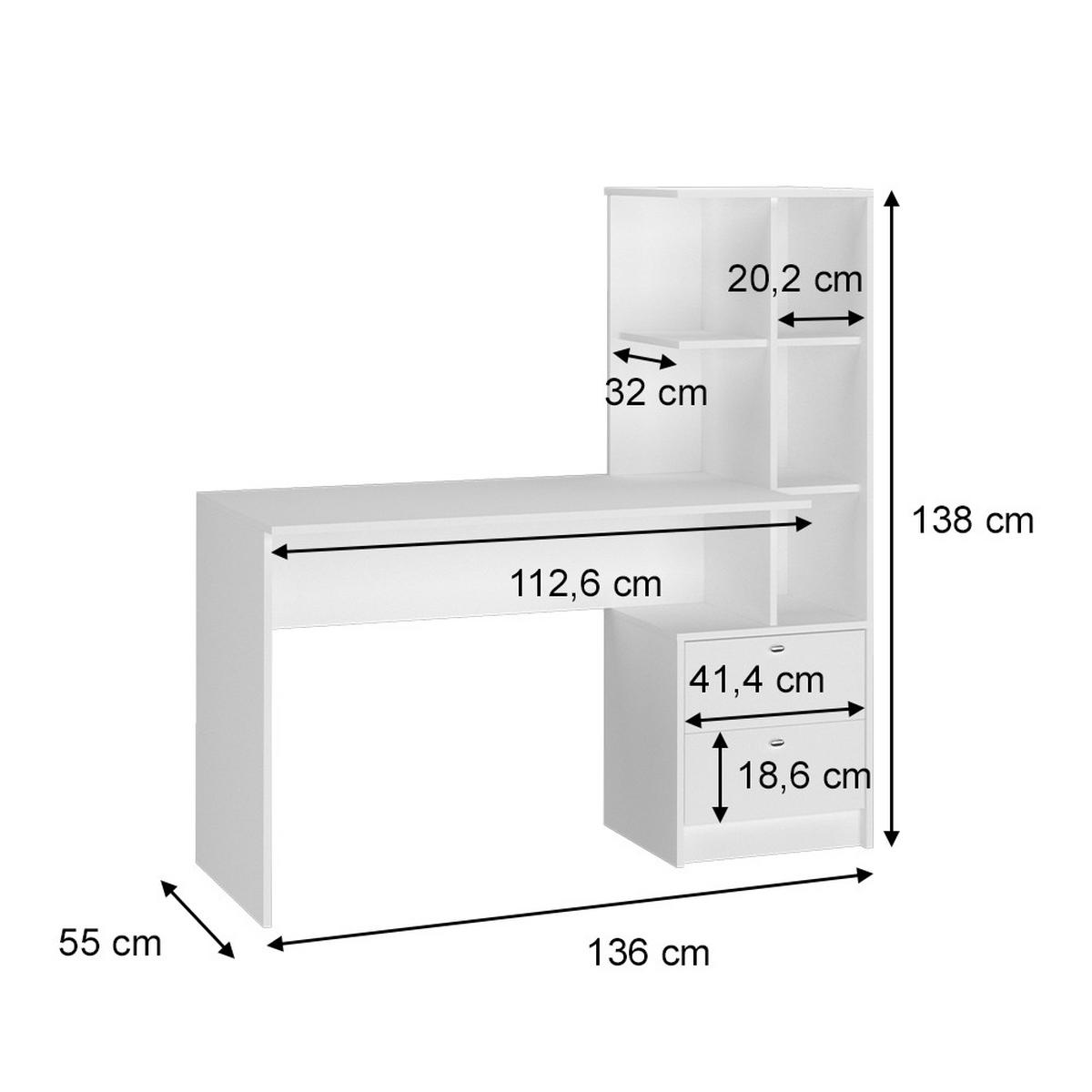 SCHREIBTISCH Denton Weiß 136 x 55 cm - Weiß, Holzwerkstoff (55/136/138cm) - Vicco