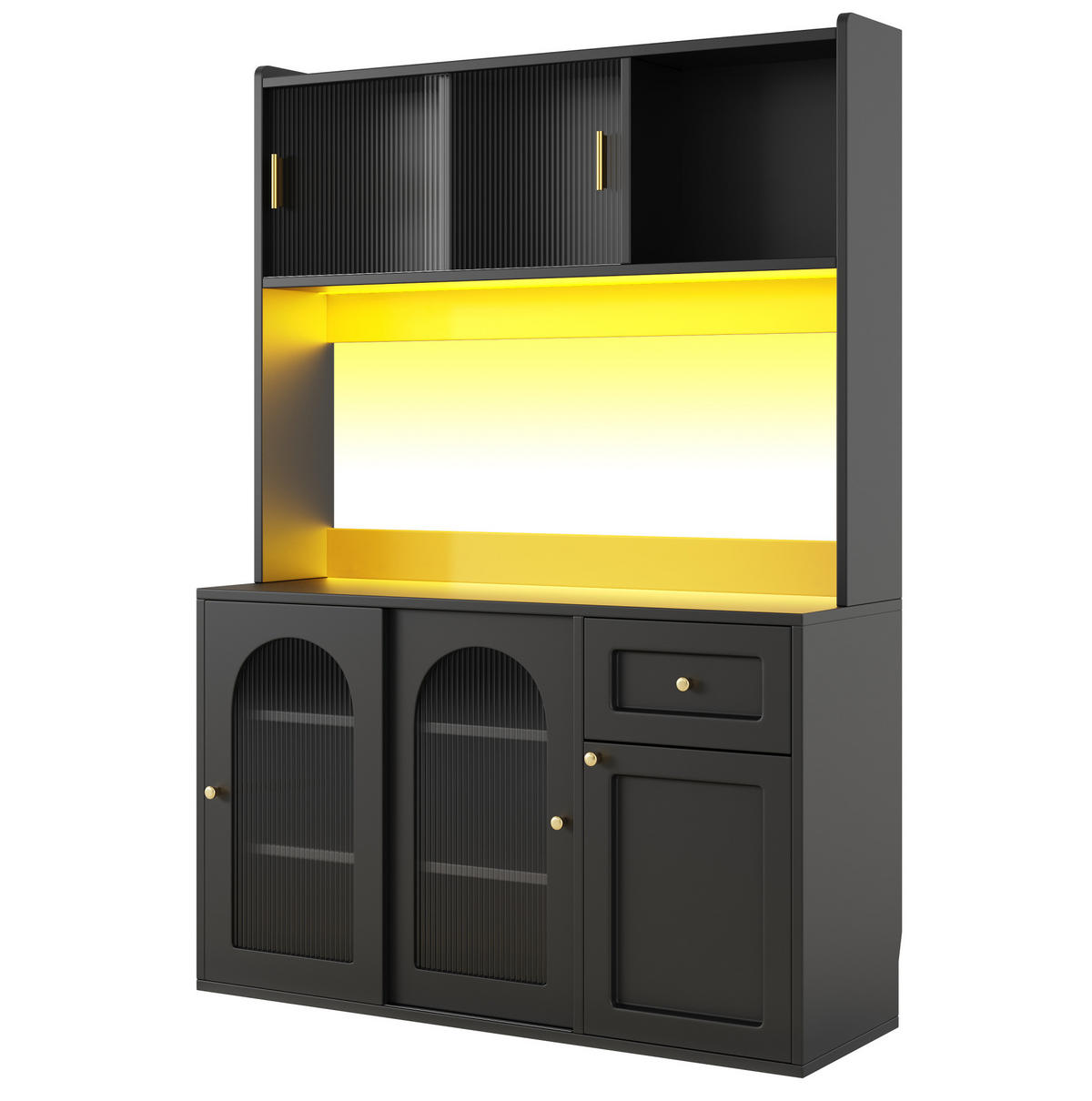 KÜCHENSCHRANK mit LED 120 x 35 x 167 cm Schwarz - Schwarz, Holzwerkstoff (35/167/120cm) - Meubliv
