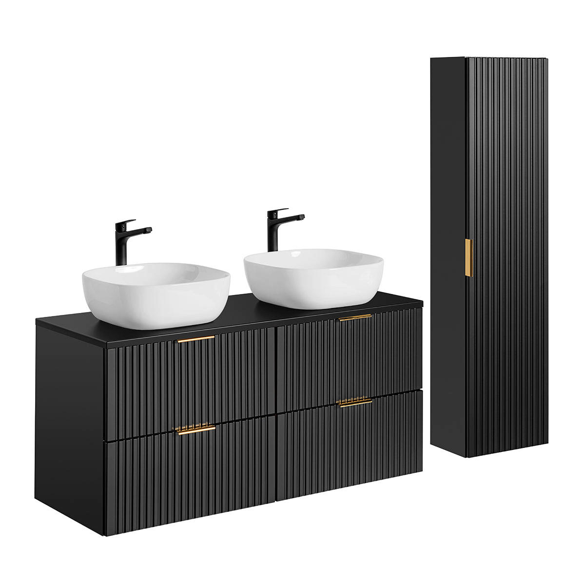 BADMÖBEL 120.8cm Adriel 2er-Set Mattschwarz - Schwarz, Holzwerkstoff (120.8/59/46cm) - Petits-meubles