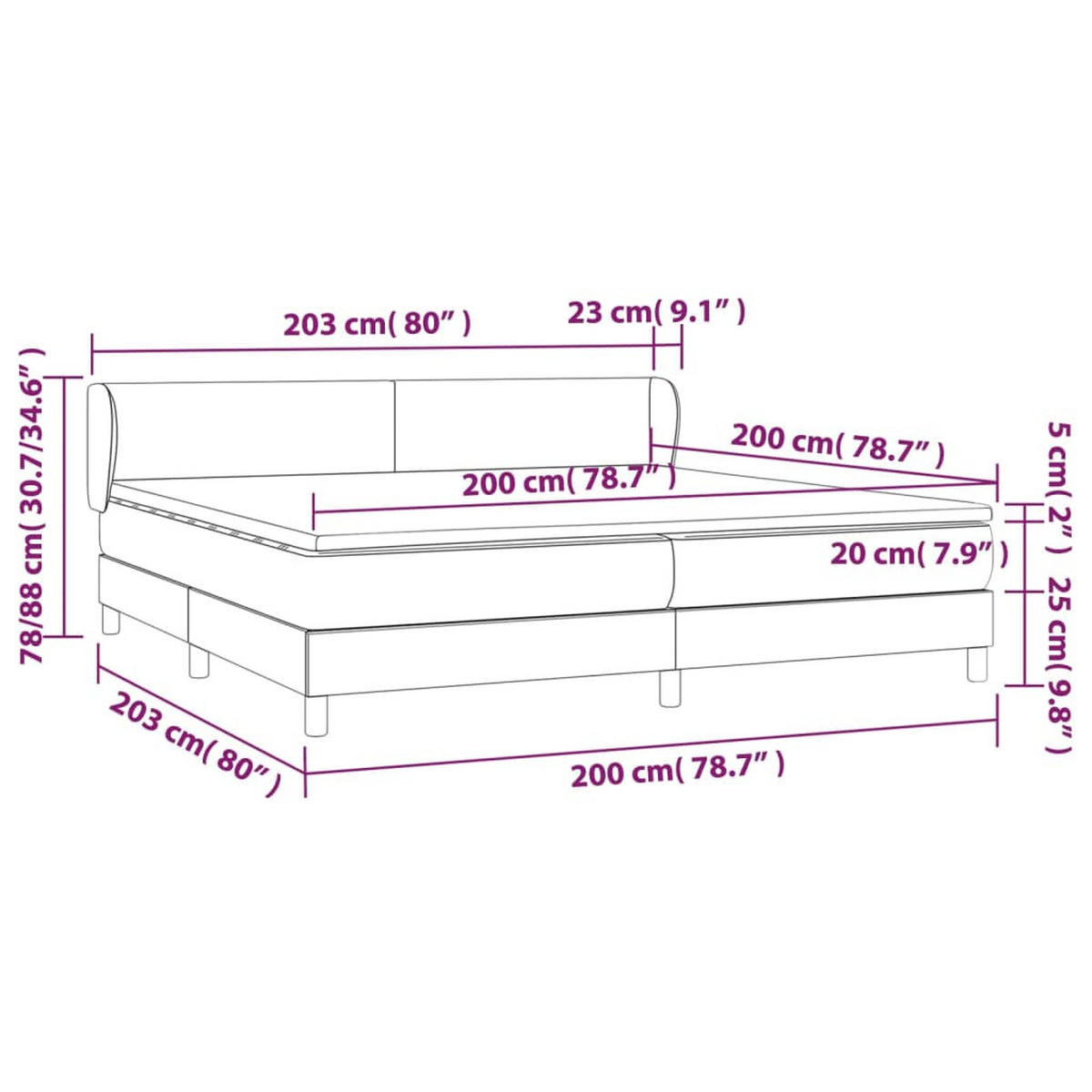 BOXBETT Mit Matratze Hellgrau 200/200 Cm Samt - Weiß, Textil (200/200cm) - vidaXL