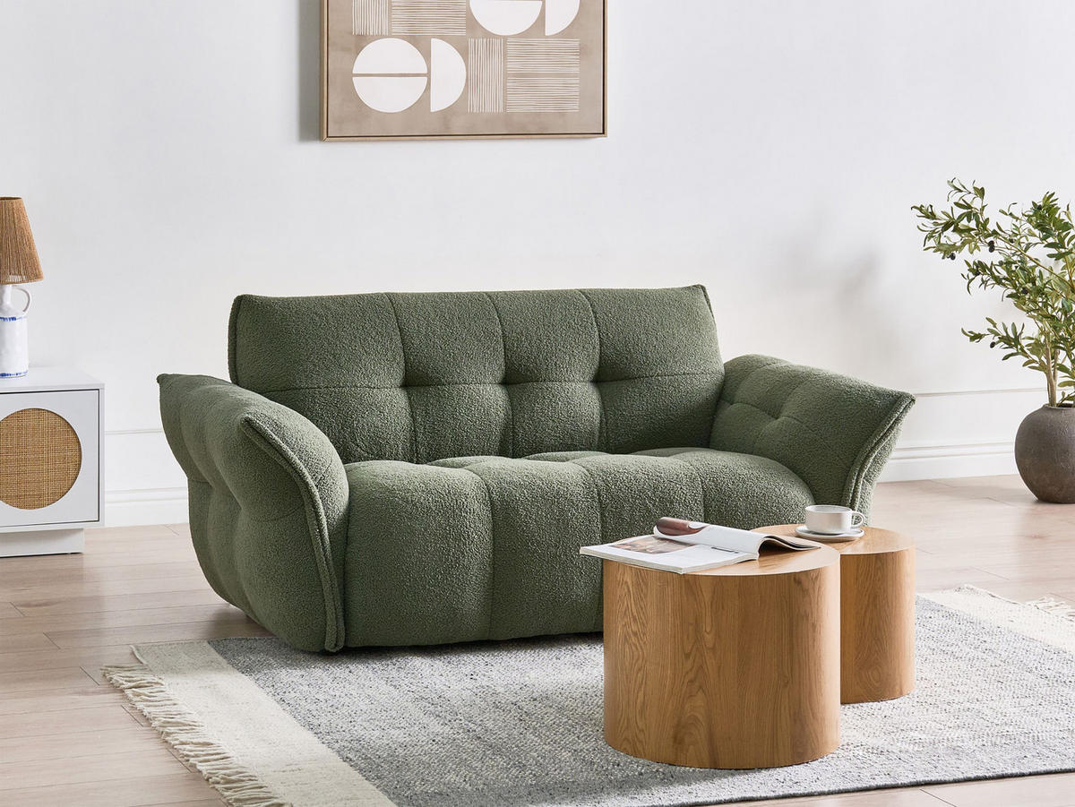 POHOVKA 2-místná Bouclé Zelená Halba - zelená barva, textil (174/80/85cm) - Beliani