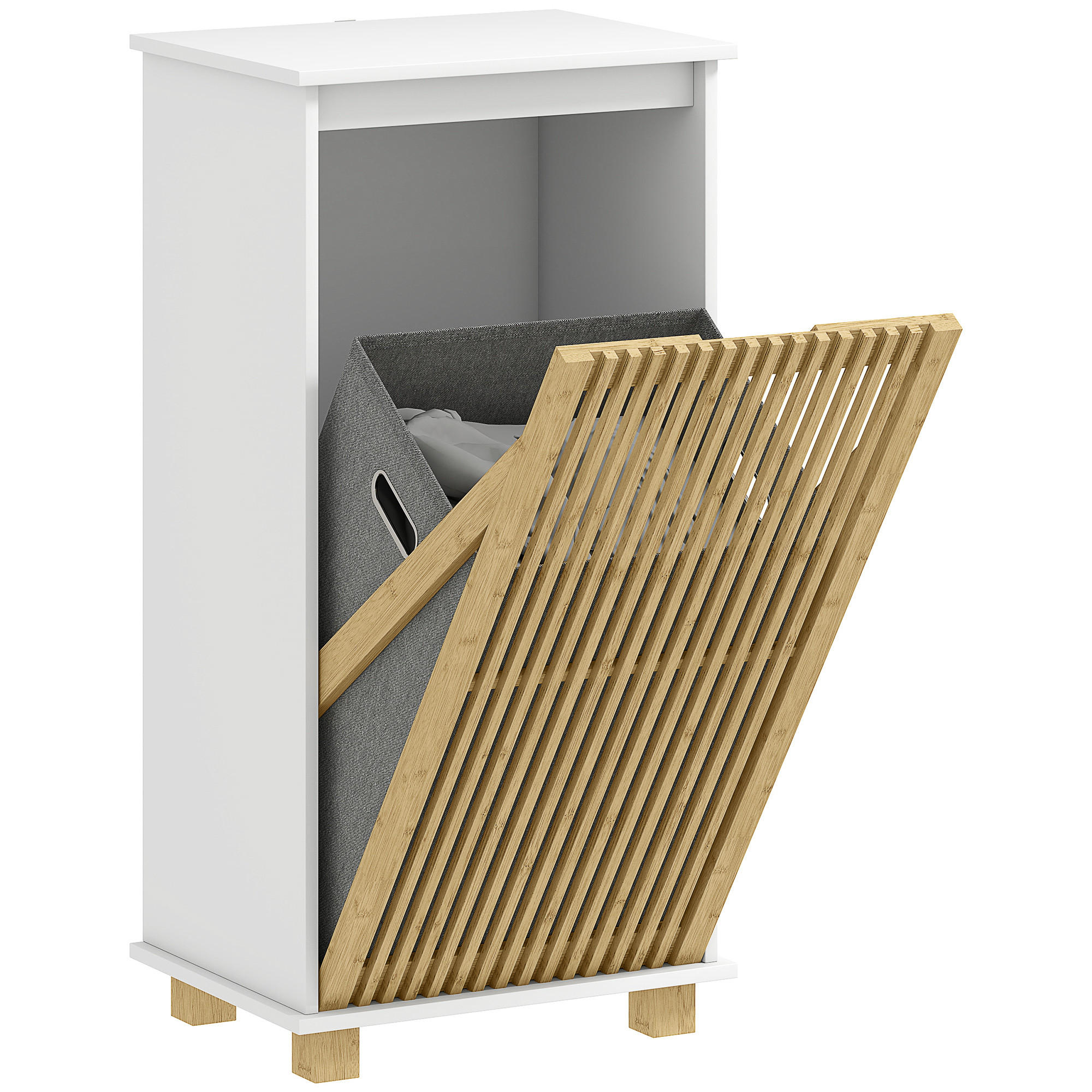 BADEZIMMERSCHRANK Weiß und Natur 40/30/80 cm mit Wäschesammler - Weiß, Holzwerkstoff (40/80/30cm) - PANGIVO