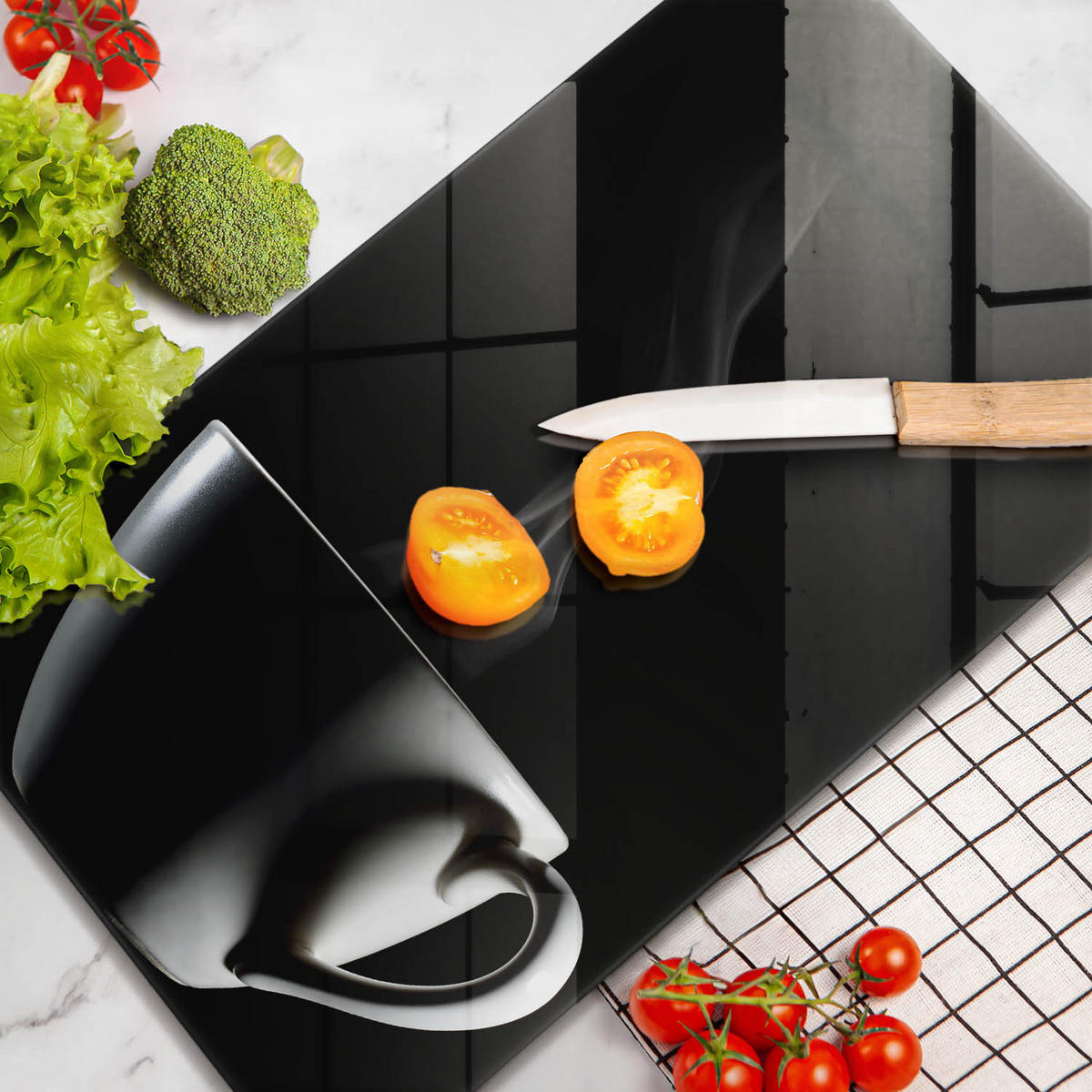 GLASPLATTE 30x52 cm Eine Tasse Tee - Schwarz, Glas (30/52cm) - Wallfluent