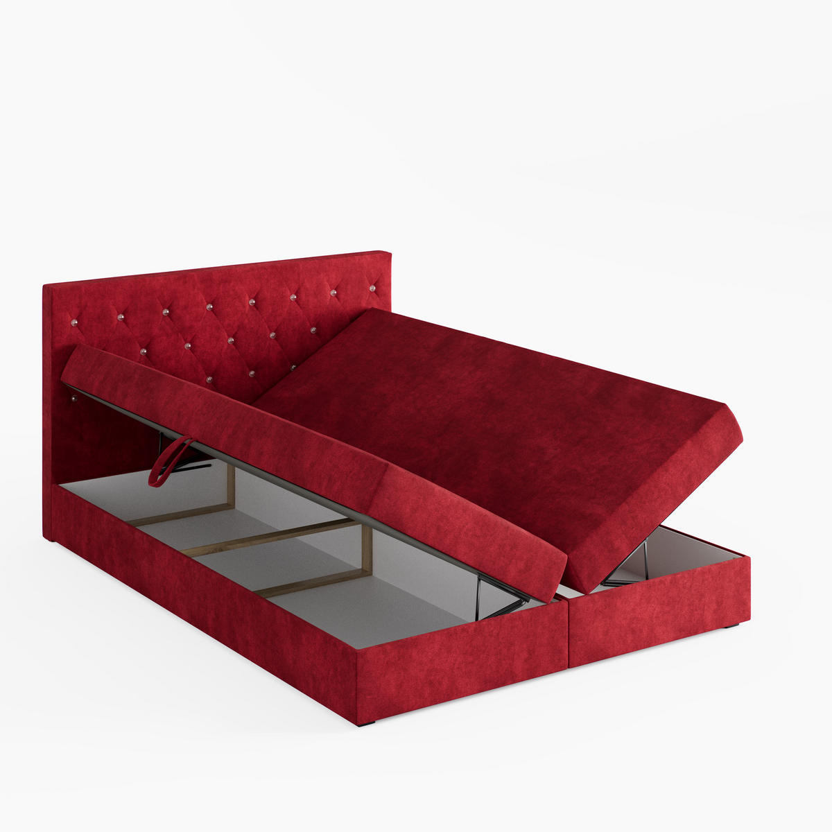 BOXBETT CRYSTAL 200/200 cm, in Rot, Premium Velours-Stoff, Bettkasten, Matratze, Topper - Rot, Textil (200/20cm) - Barchello