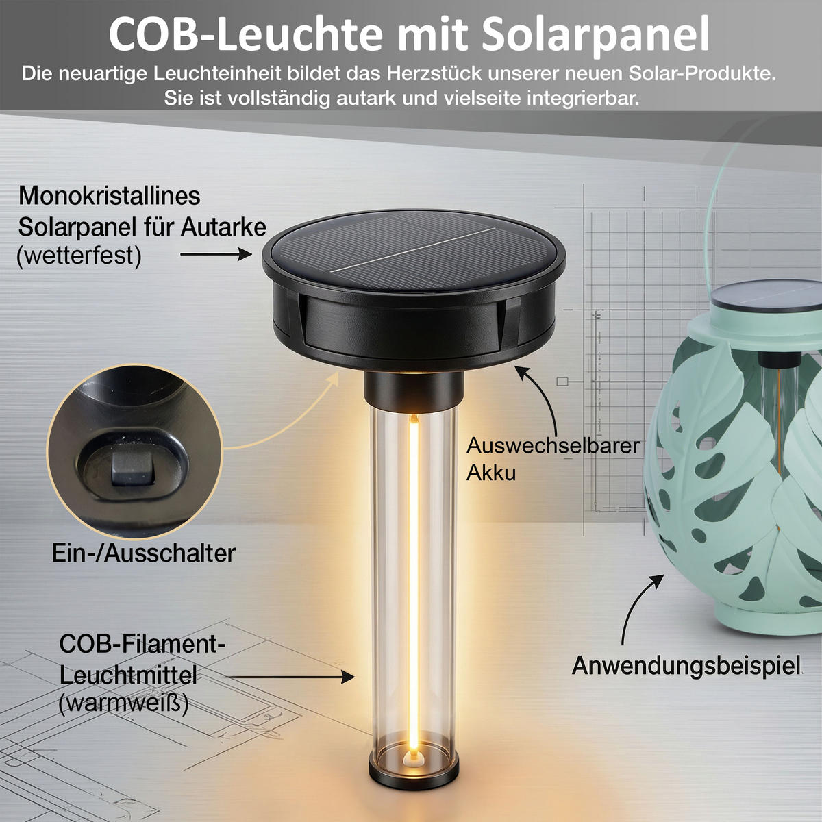 LED-LATERNE Gartenleuchte COB-LED Metall Ø 19 x 22 cm ELBLIGHT Monstera-Blätter - Mintgrün, Metall (19/19/22cm) - Northpoint