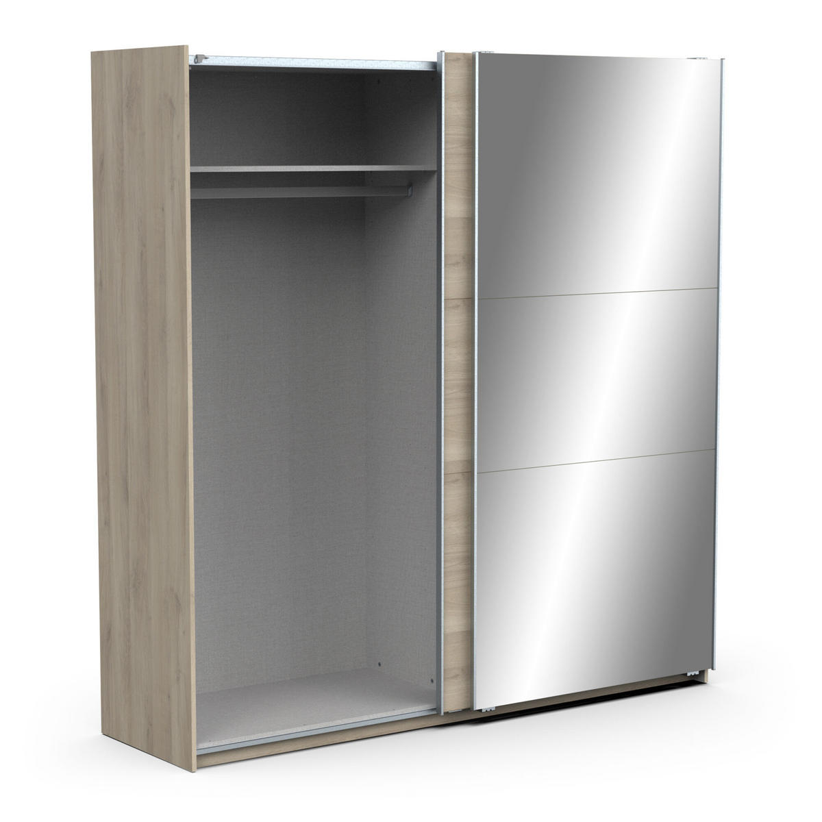 KLEIDERSCHRANK, 2 Schiebetüren mit Spiegel - GHOST - Eiche - 194,5 x 59,9 x 203 cm - Beige, Holz (59.9/203/148cm) - Demeyere