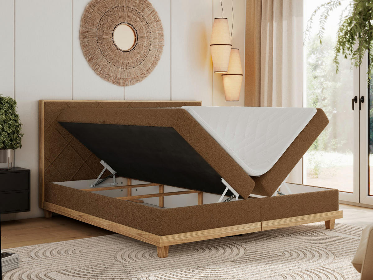 BOXBETT CAICOS 180/200 - Braun Boucle - H4 - Braun, Holz/Textil (180/200cm) - MKS