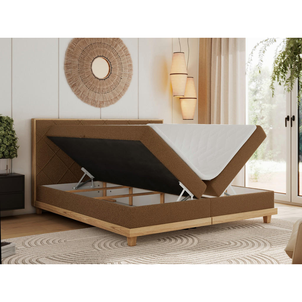 Thumbnail - MKS Boxbett, Braun, Textil, 2-Sitzer, H4, Rechteckig, 140x200 cm, Oeko-Tex®, Schlafzimmer, Betten, Boxspringbetten