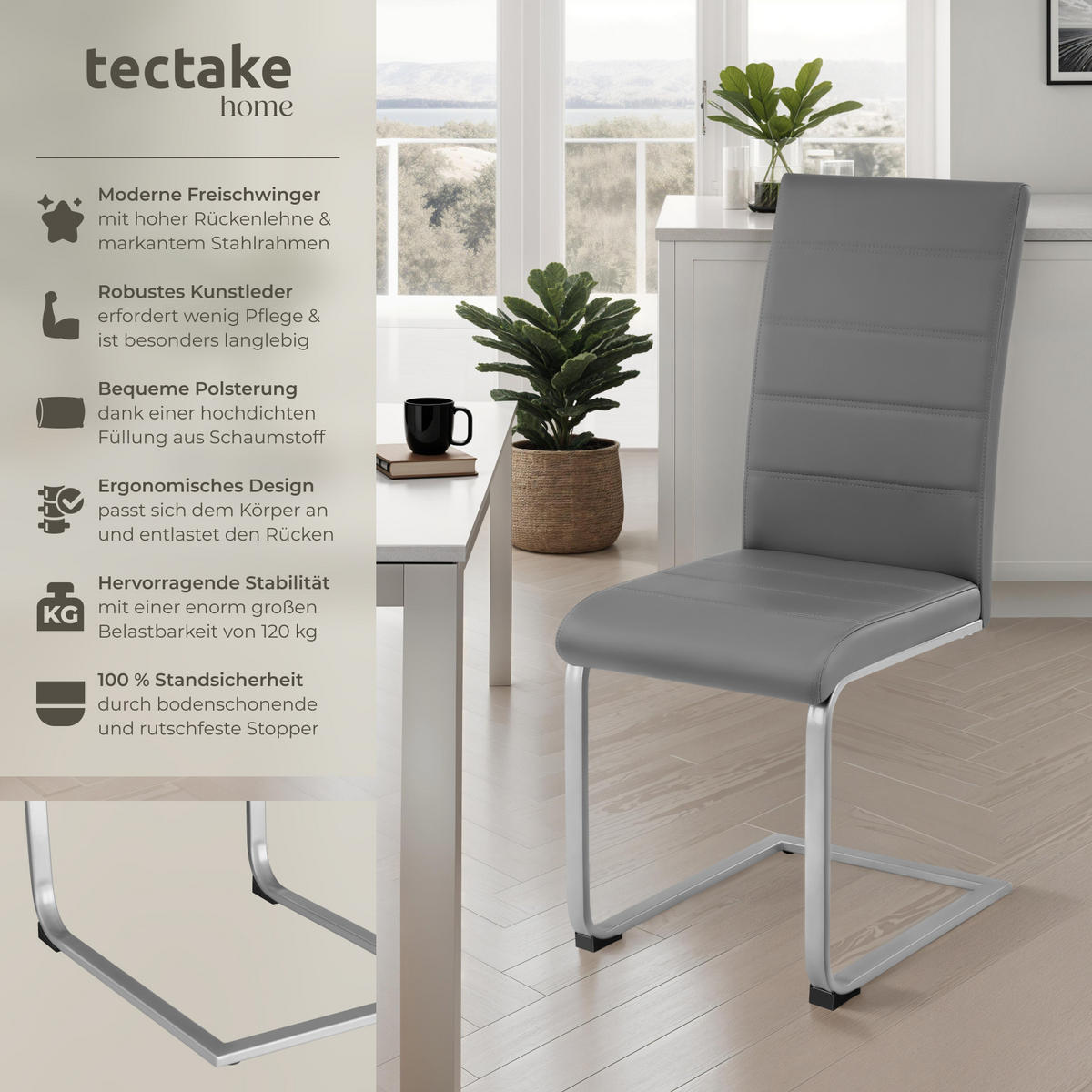 SCHWINGSTUHL 2er Set Bettina 41 x 52 x 99 cm grau - Grau, Textil (52/99/41cm) - tectake