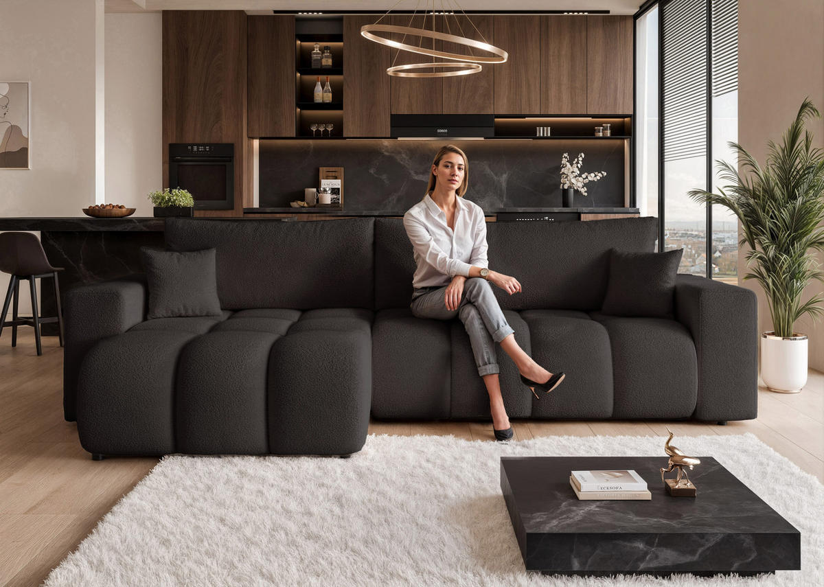 ECKSOFA OFI mit Schlaffunktion und Bettkasten Anthrazit - Anthrazit, Holzwerkstoff/Kunststoff (278/145cm) - Idohome