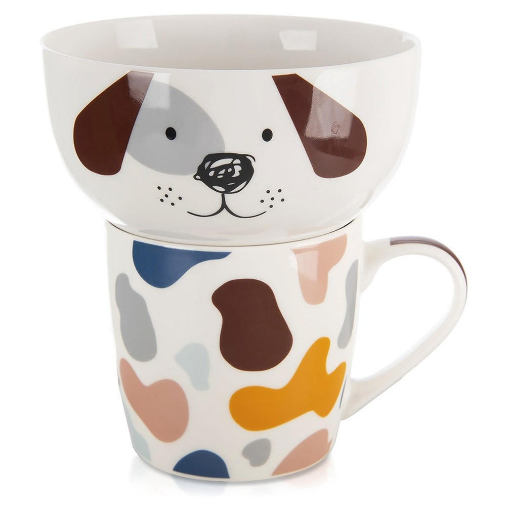 FRÜHSTÜCKSSET HUND, Porzellan, weiß, 2-teilig - Weiß, Keramik (0.35L) - Orion 