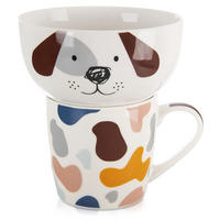 FRÜHSTÜCKSSET HUND, Porzellan, weiß, 2-teilig - Weiß, Keramik (0.35L) - Orion 