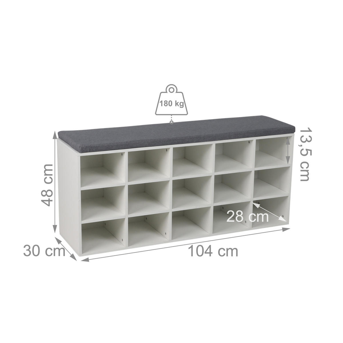 SCHUHBANK - Weiß, Holzwerkstoff/Textil (105/48/30cm) - Relaxdays