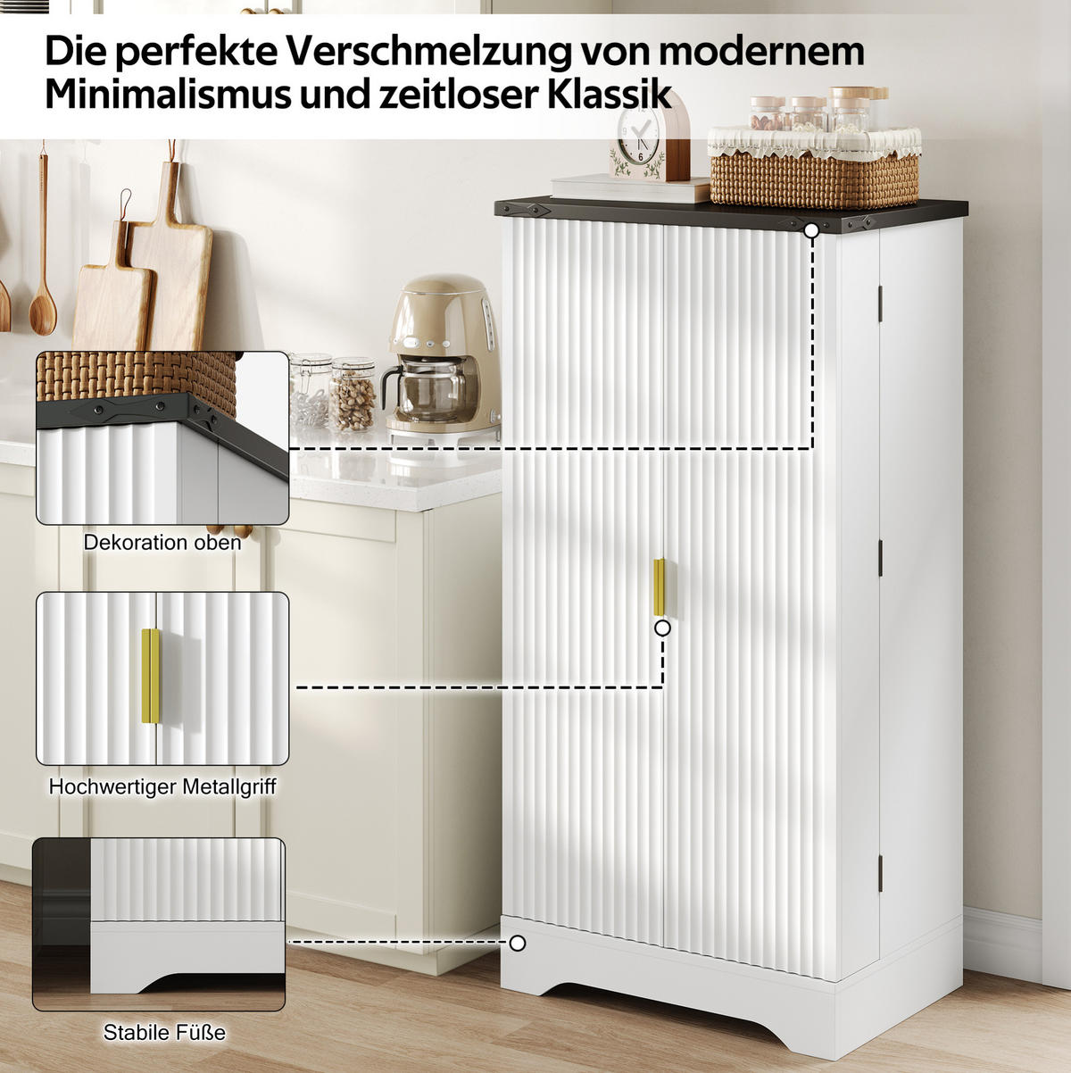 ANRICHTE Hochschrank 120/60,5/40 cm aus MDF mit LED-Sensorlicht und verstellbaren Einlegeböden Weiß - Weiß, Holzwerkstoff (60.5/120/40cm) - Modenvie