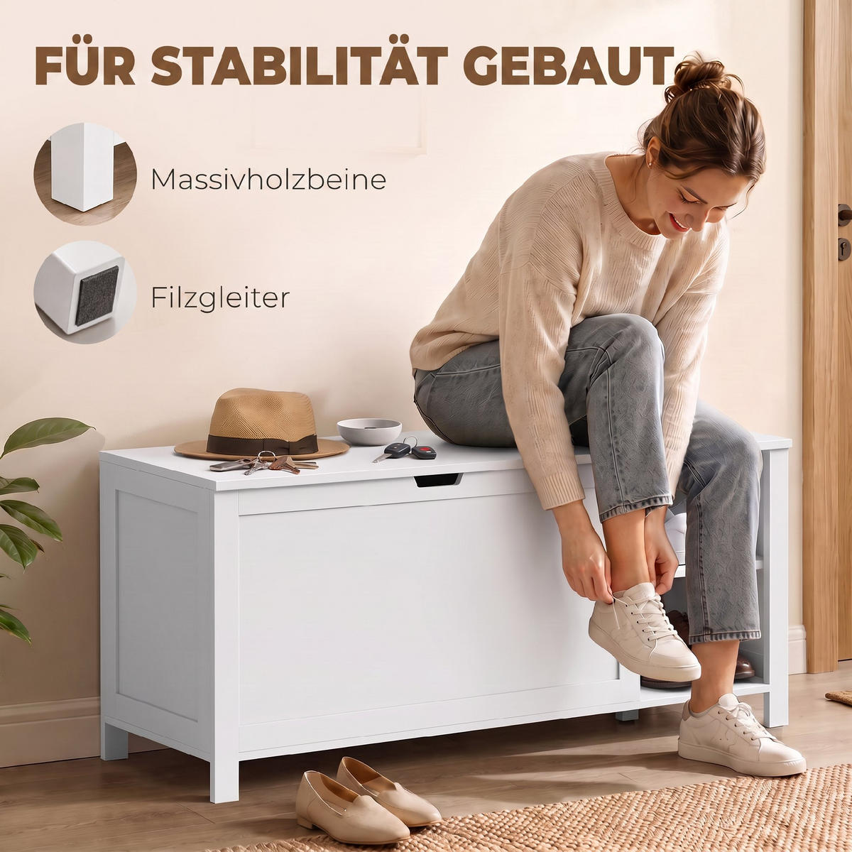 SCHUHBANK MDF Holz Weiß - Weiß, Holz/Holzwerkstoff (40/48.5/100cm) - HOMCOM