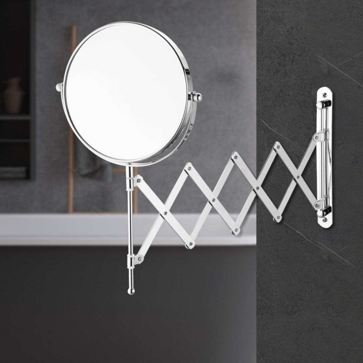 KOSMETIKSPIEGEL – silber – 5-fache Vergrößerung – 20 cm Durchmesser - Silberfarben, Kunststoff (28.5/42.5/6.5cm)