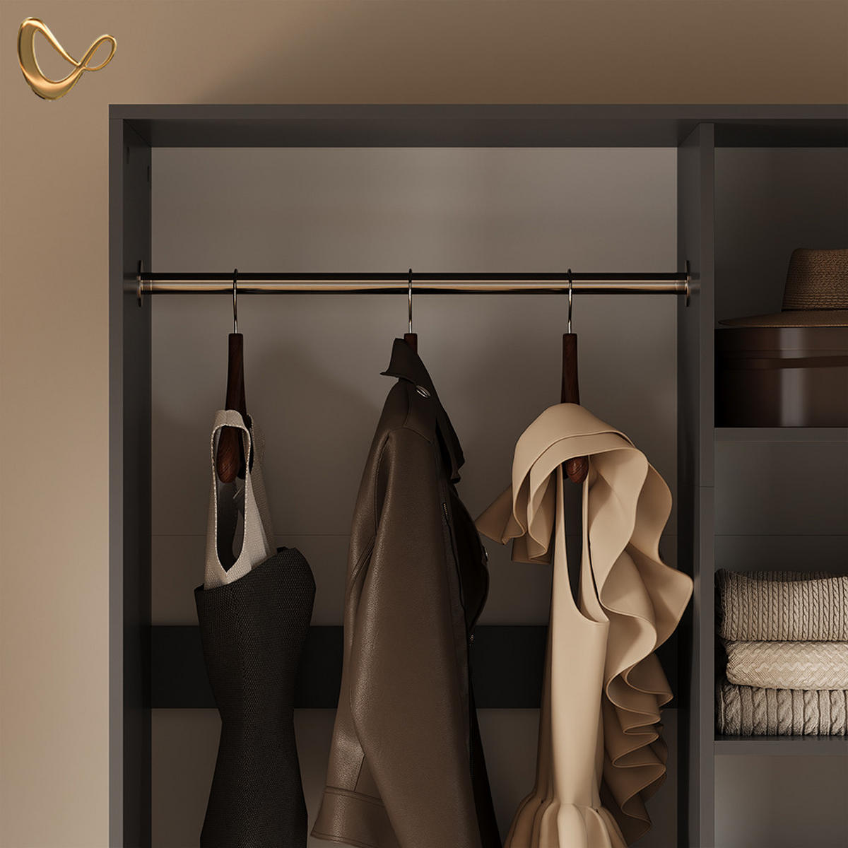 GARDEROBA Trento Antracit Komplet 2 - antracit, leseni material (100/200/50cm) - Livinity®