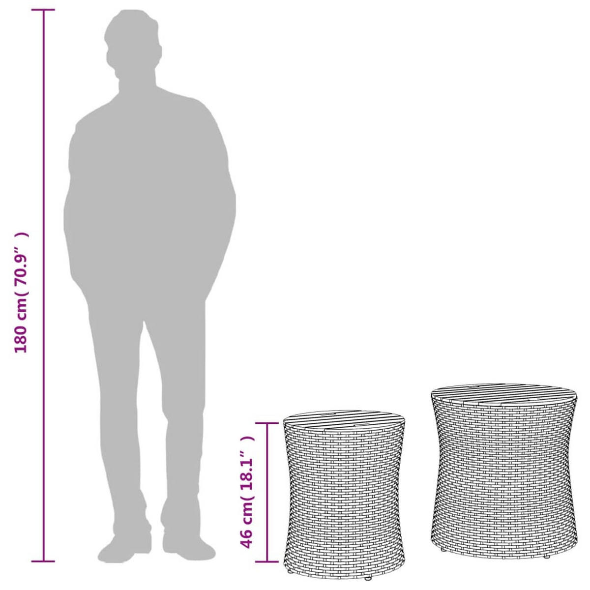 GARTEN-BEISTELLTISCHE 2 Stk. Mit Holzplatte Schwarz Poly Rattan - Schwarz, Kunststoff (50/50/50cm) - vidaXL