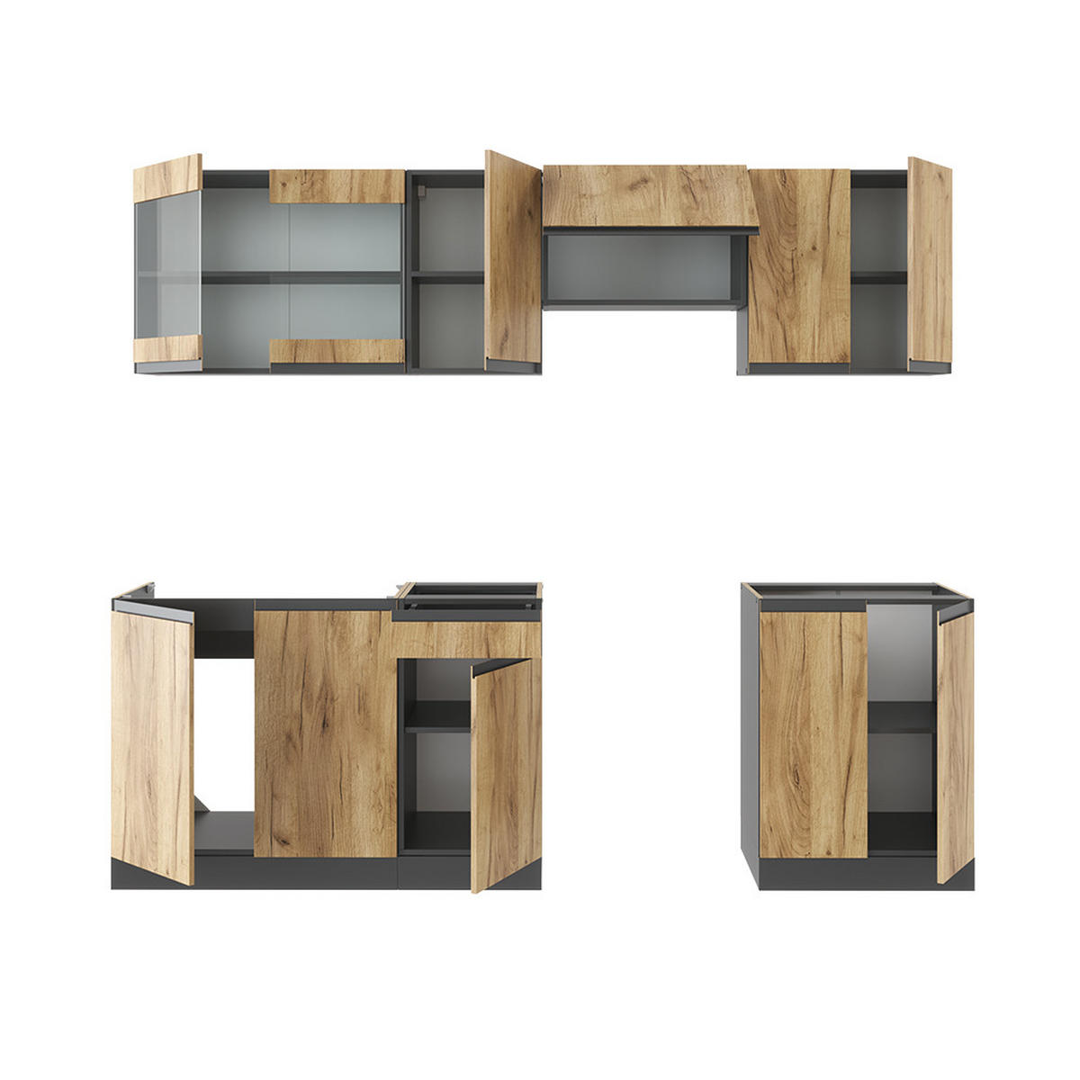 KÜCHENZEILE Raul Goldkraft Eiche/Anthrazit 240 cm - Honigeiche/Anthrazit, Holzwerkstoff (240/81.6/46cm) - Vicco