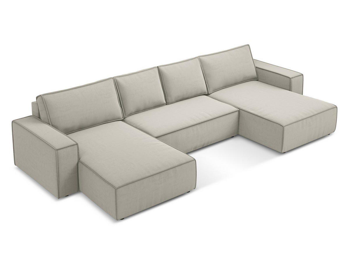 WOHNLANDSCHAFT Samt Stoff Creme - Perlmutt/Creme, Kunststoff/Textil (398/82/185cm) - Makamii