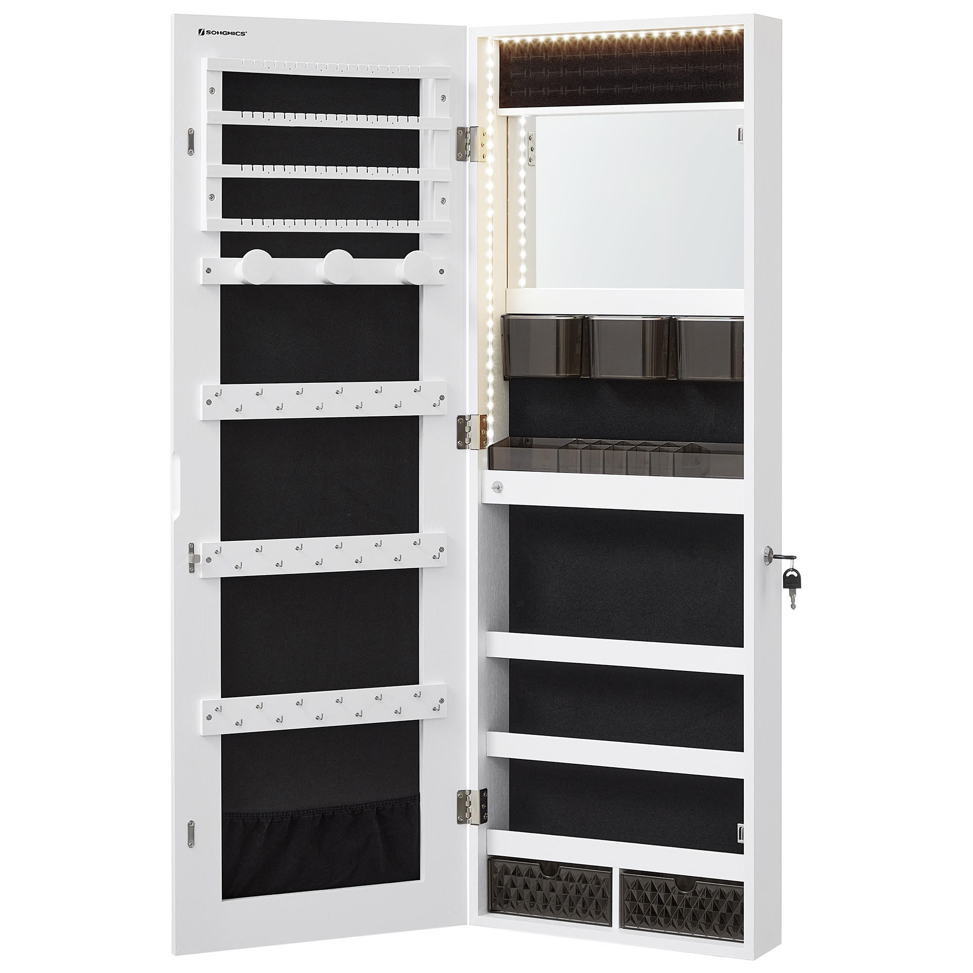 SCHMUCKSCHRANK Betty - Weiß, Holzwerkstoff (10/108/37cm) - SONGMICS